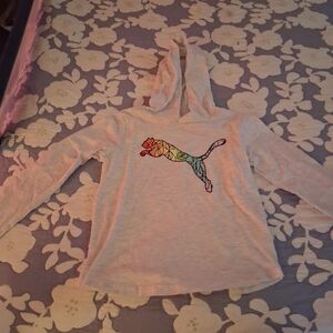 Puma Light Gray Hoodie with Rainbow Puma Graphic